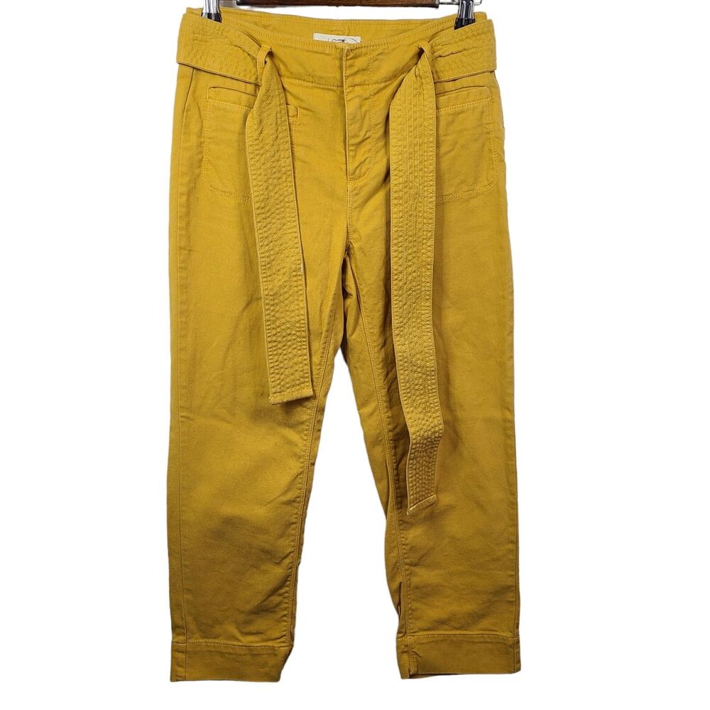 Loft Mustard Belted Wide Leg Pant Womens 0 Petite